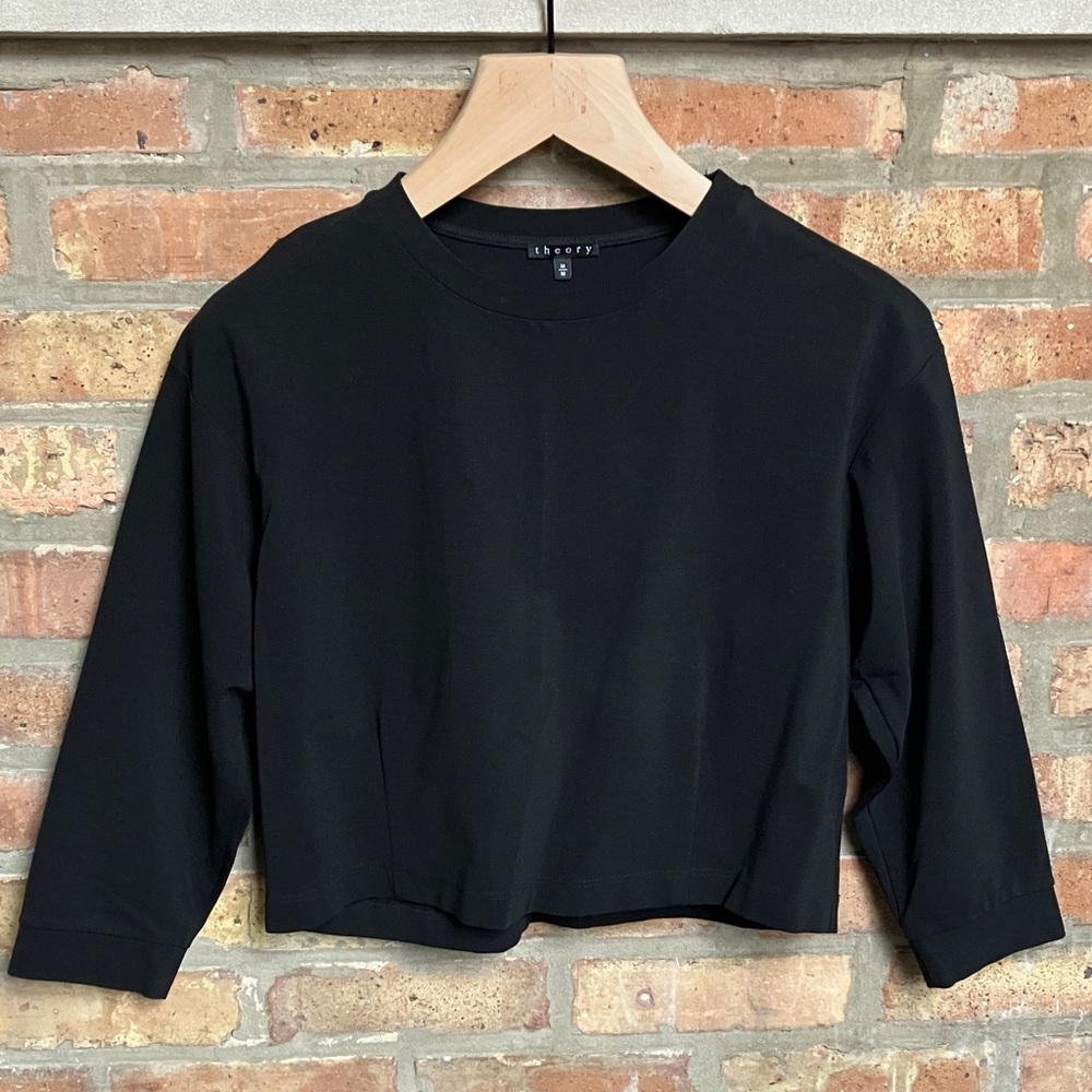 Theory black long-sleeve crop top.